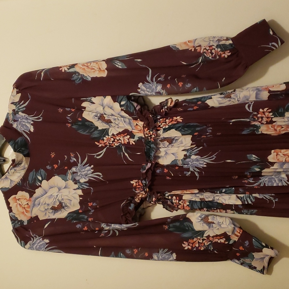 Vici exclusive x fate grape floral mock neck, pleated dress Small - Picture 5 of 11